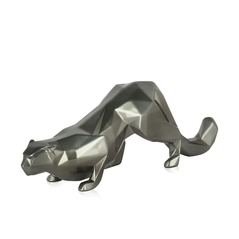 Polygon Leopard 15cm Anthracite Resin Indoor Sculpture