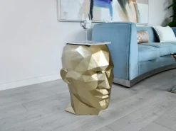 Polygon Male Head 55cm Gold Side Table Sculpture