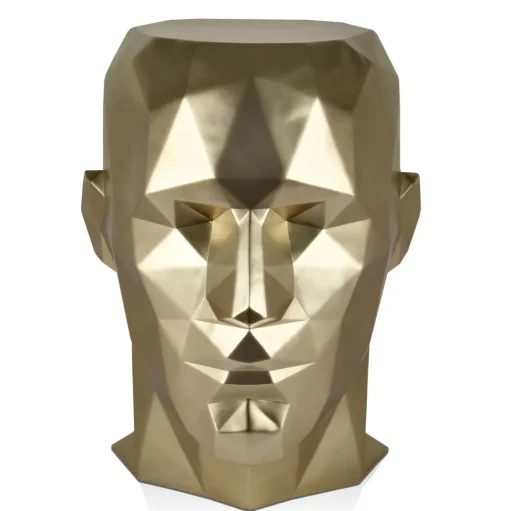 Polygon Male Head 55cm Gold Side Table Sculpture