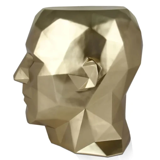 Polygon Male Head 55cm Gold Side Table Sculpture