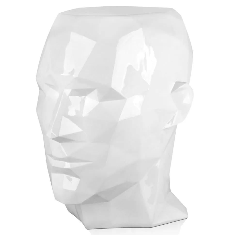 Polygon Male Head 55cm White Side Table Sculpture