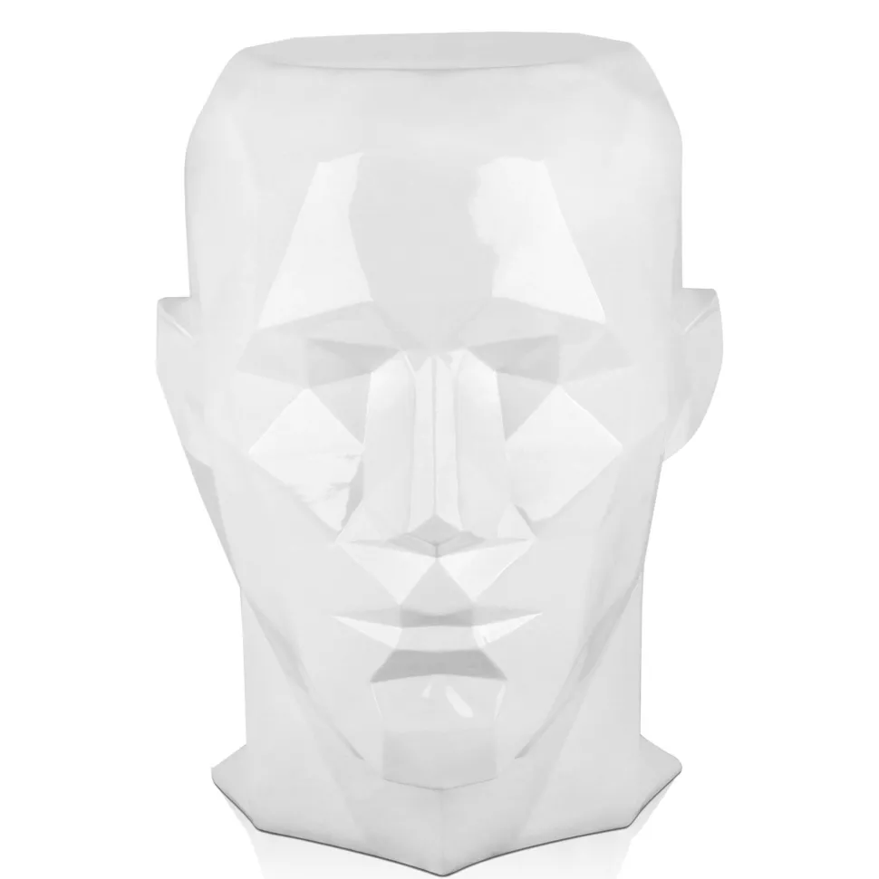 Polygon Male Head 55cm White Side Table Sculpture