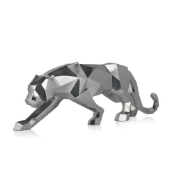 Polygon Panther 31cm Silver Resin Indoor Sculpture