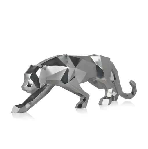 Polygon Panther 31cm Silver Resin Indoor Sculpture
