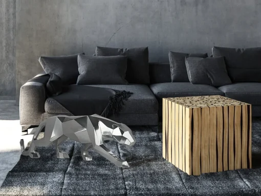 Polygon Panther 31cm Silver Resin Indoor Sculpture