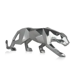 Polygon Panther 31cm Silver Resin Indoor Sculpture