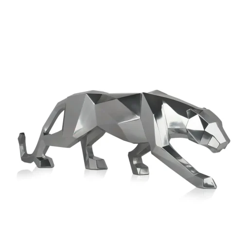 Polygon Panther 31cm Silver Resin Indoor Sculpture