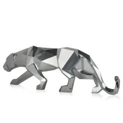 Polygon Panther 31cm Silver Resin Indoor Sculpture