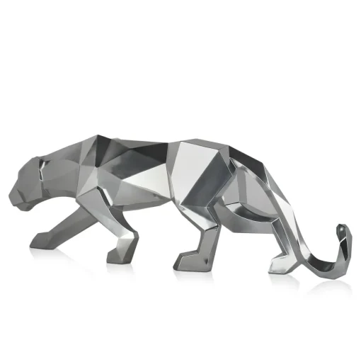 Polygon Panther 31cm Silver Resin Indoor Sculpture