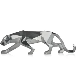 Polygon Panther 31cm Silver Resin Indoor Sculpture