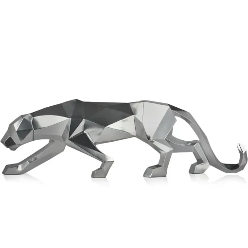Polygon Panther 31cm Silver Resin Indoor Sculpture