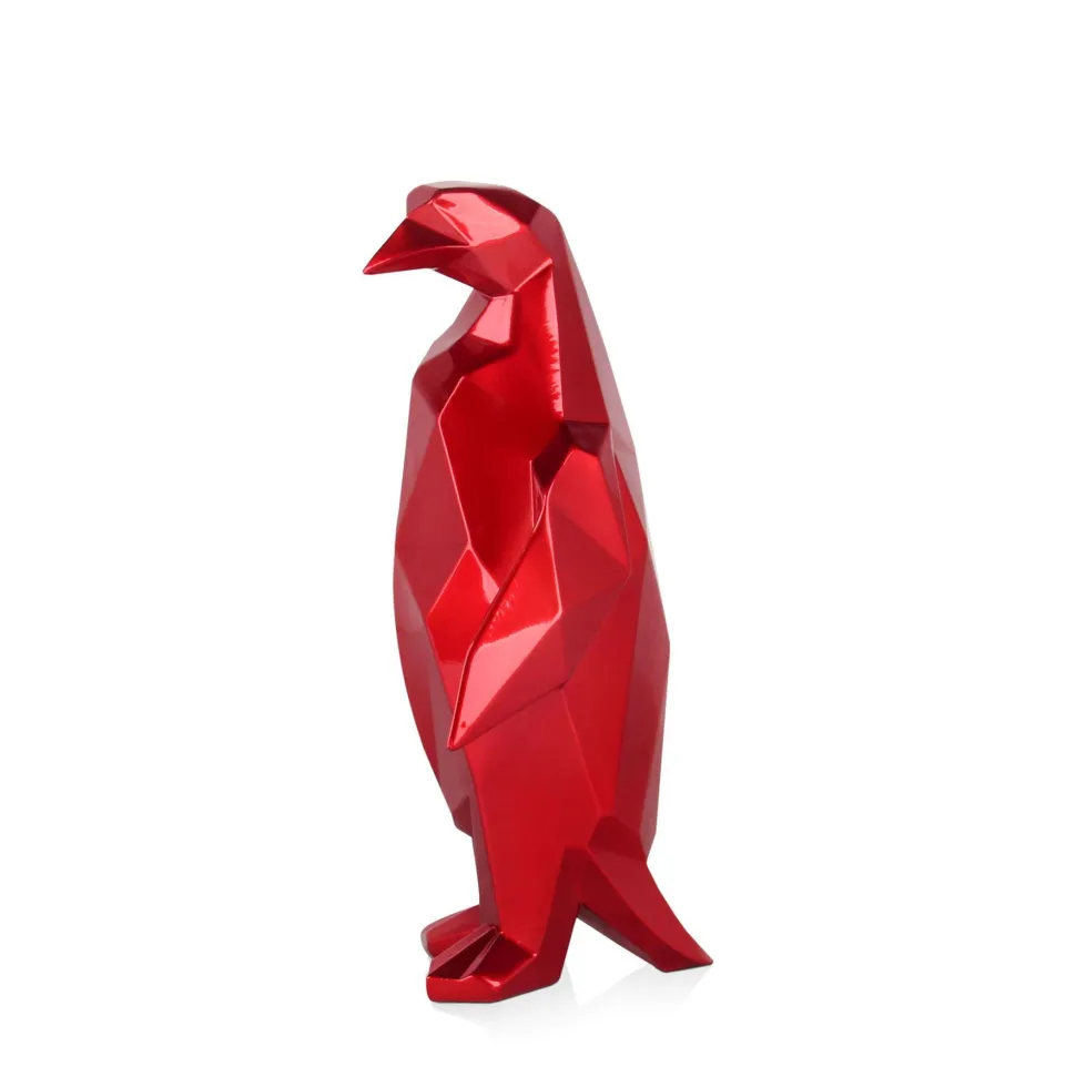Polygon Penguin 35cm Red Resin Indoor Sculpture