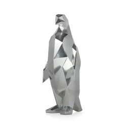 Polygon Penguin 50cm Silver Resin Indoor Sculpture