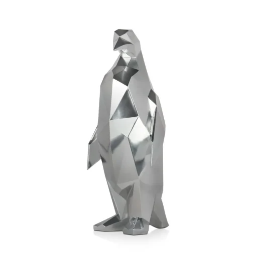 Polygon Penguin 50cm Silver Resin Indoor Sculpture