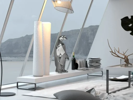 Polygon Penguin 50cm Silver Resin Indoor Sculpture
