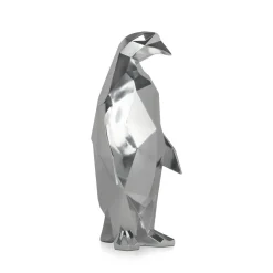 Polygon Penguin 50cm Silver Resin Indoor Sculpture