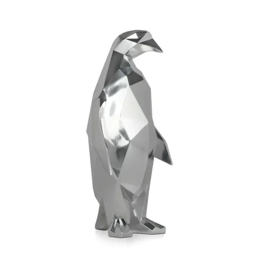 Polygon Penguin 50cm Silver Resin Indoor Sculpture
