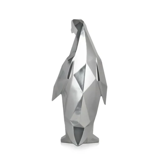 Polygon Penguin 50cm Silver Resin Indoor Sculpture