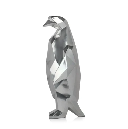 Polygon Penguin 50cm Silver Resin Indoor Sculpture