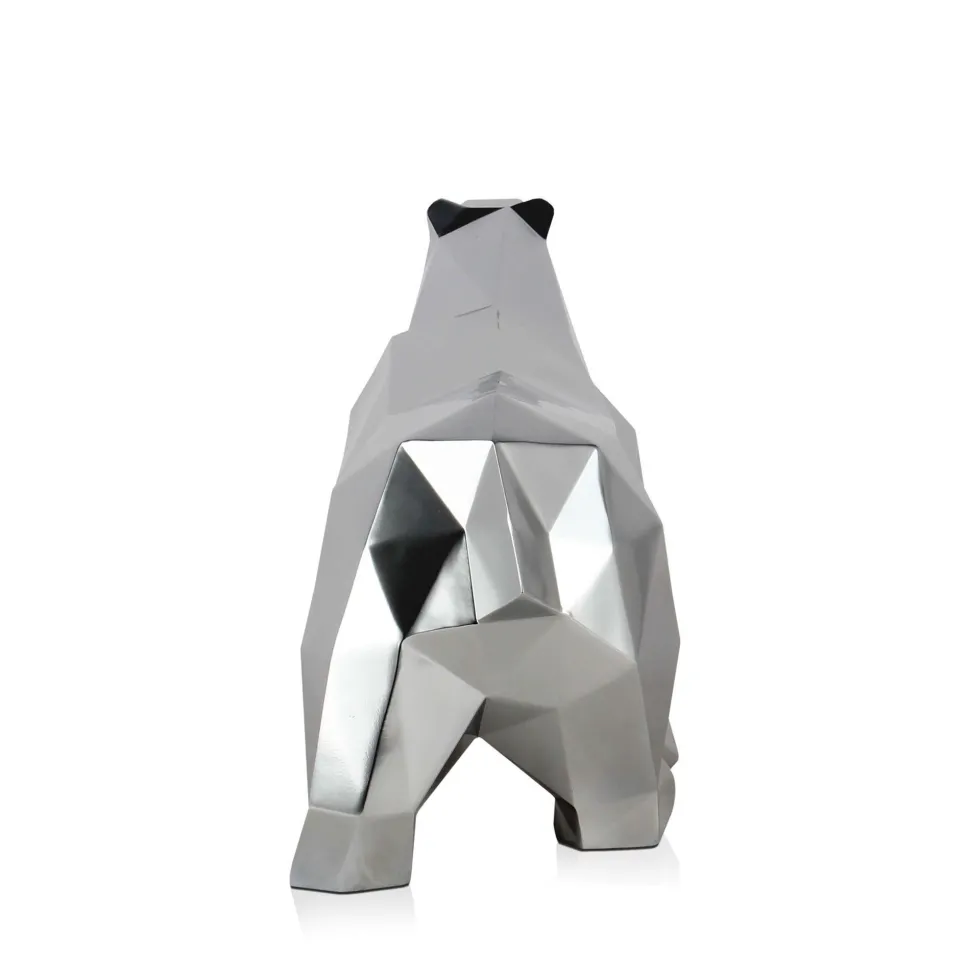 Polygon Polar Bear 25cm Silver Resin Indoor Sculpture