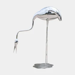 Pure Crane 98cm Silver Metal Garden Sculpture