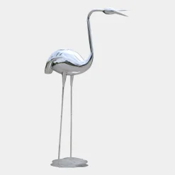 Pure Crane 130cm Silver Metal Garden Sculpture v1