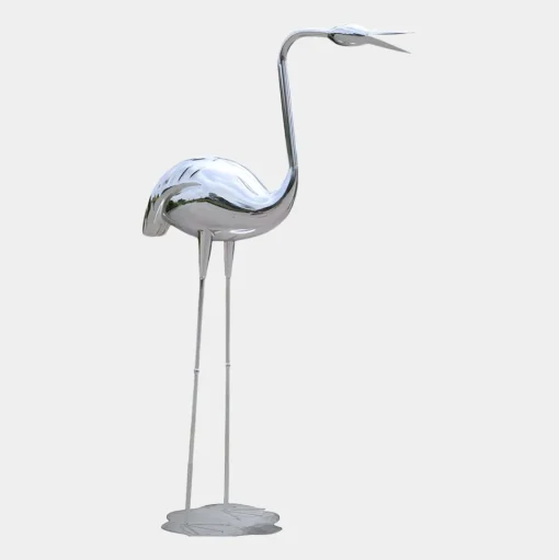 Pure Crane 130cm Silver Metal Garden Sculpture v1