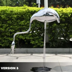 Pure Crane 98cm Silver Metal Garden Sculpture