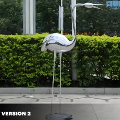 Pure Crane 130cm Silver Metal Garden Sculpture v1