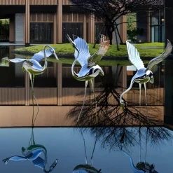 Pure Crane 98cm Silver Metal Garden Sculpture