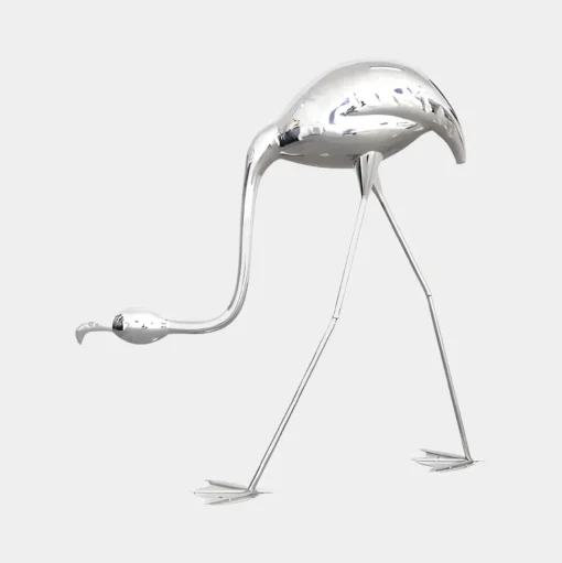 Pure Flamingo 94cm Silver Metal Garden Sculpture