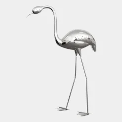 Pure Flamingo 130cm Silver Metal Garden Sculpture