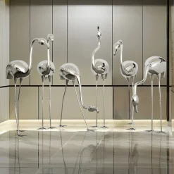 Pure Flamingo 94cm Silver Metal Garden Sculpture