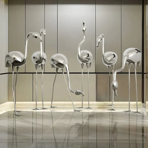 Pure Flamingo 94cm Silver Metal Garden Sculpture