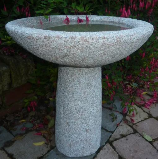 Pure Natural Granite Pink Stone Garden Birdbath