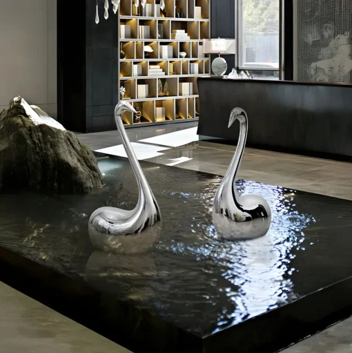 Pure Swan 108cm Silver Metal Indoor Sculpture
