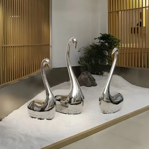 Pure Swan 108cm Silver Metal Indoor Sculpture