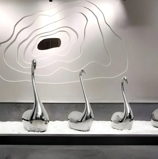Pure Swan 108cm Silver Metal Indoor Sculpture