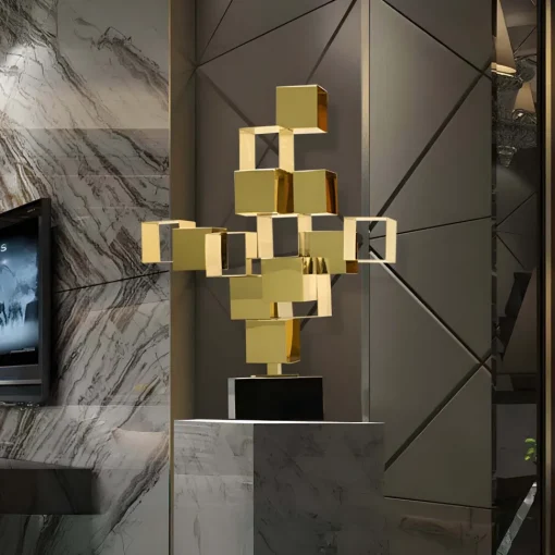 Quantum Cubes 88cm Gold Metal Indoor Sculpture