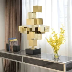 Quantum Cubes 88cm Gold Metal Indoor Sculpture