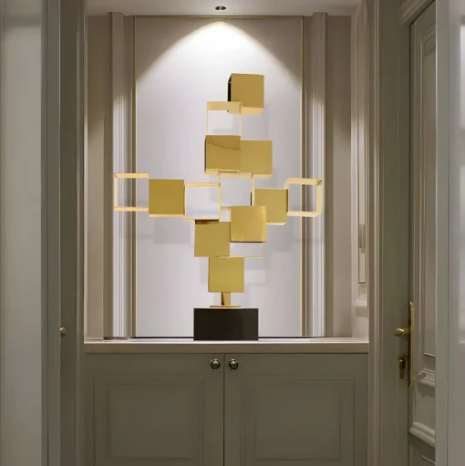 Quantum Cubes 88cm Gold Metal Indoor Sculpture
