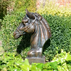 Race Horse Head Bronze Metal Garden Ornament