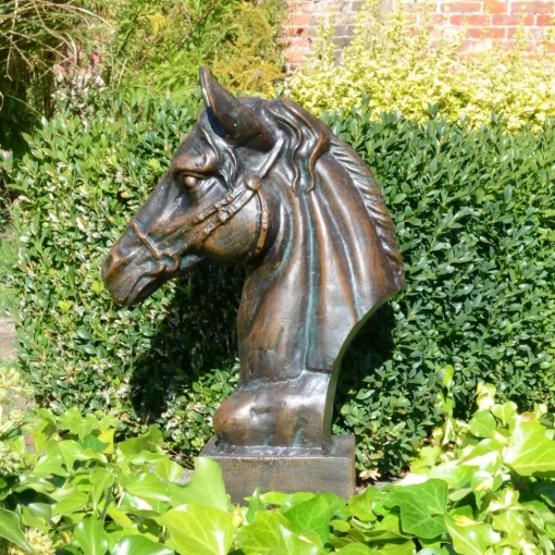 Race Horse Head Bronze Metal Garden Ornament