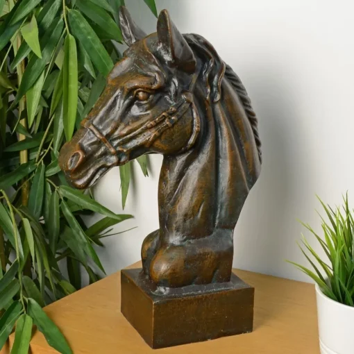 Race Horse Head Bronze Metal Garden Ornament