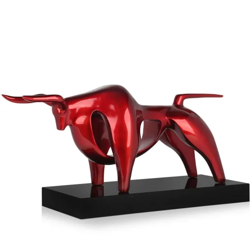 Raging Bull 35cm Red Resin Indoor Sculpture