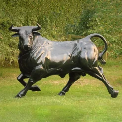 Raging Bull Life-Size Bronze Metal Garden Statue