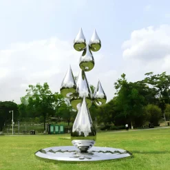 Raindrop Ripples 150cm Silver Metal Garden Sculpture