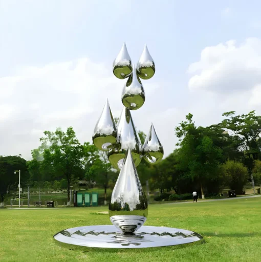Raindrop Ripples 180cm Silver Metal Garden Sculpture
