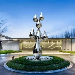 Raindrop Ripples 150cm Silver Metal Garden Sculpture