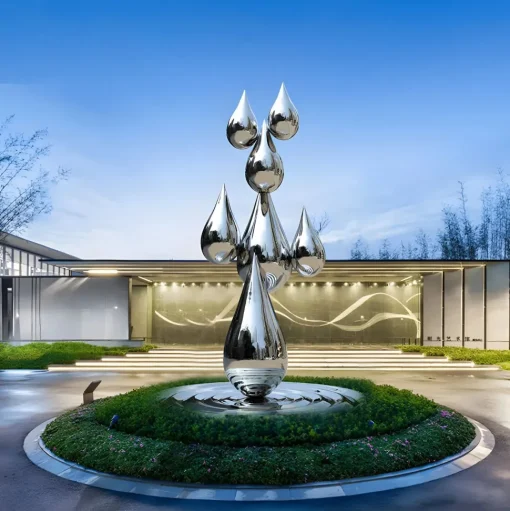 Raindrop Ripples 180cm Silver Metal Garden Sculpture